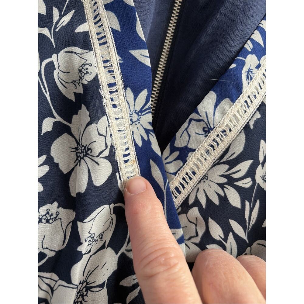 Women's Blue White Floral Sleeveless Asymmetric Maxi Dress 14 Party Summer Event - Picture 10 of 12